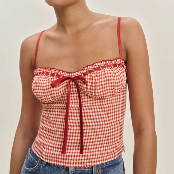 Reformation Tops - NWT Reformation Andrea Top Strawberry Check 🍓– Size 2